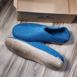 Glerups Men's Cozy Blue Wool Slip-Ons